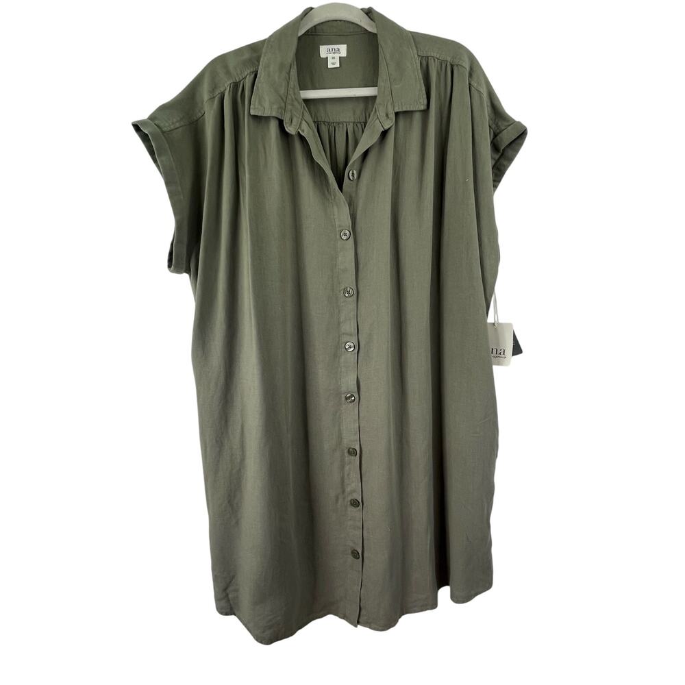 a.n.a. A New Approach Army Green Button Down Dress Women's XXL Linen Blend